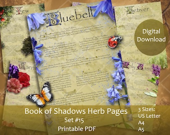 Magic Herbs Book of Shadows pages Set 15. A4, A5, US Letter Grimoire. Illustrated Witch Apothecary Wisdom Spell Work Herbalism.BOS
