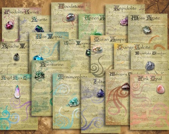 Book of Shadows: Crystals Bundle 3 Sets 7-9. 18 Crystals Pages of Magical Properties | Instant Download | PDF | A4, A5, US Letter