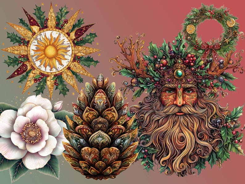 Boho Yule Clipart: 34 Winter Solstice PNG Graphics (digital Download ...