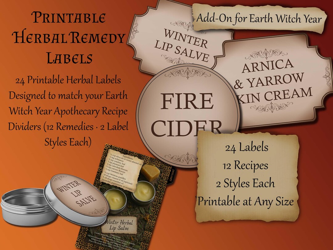 Printable Herbal Remedy Labels: Witchy Apothecary Stickers (PDF + PNG ...
