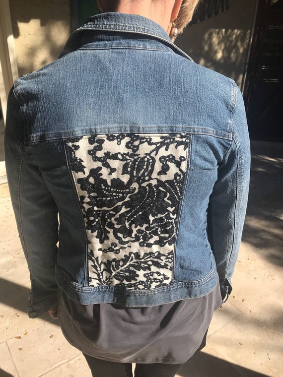 Handmade Floral Print Denim Art Jacket