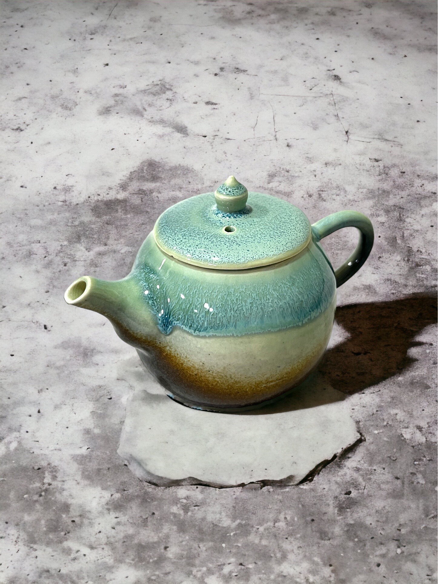 ♦茶道具 中国？梨地 茶壺 タタラ作り 工芸品 アンティーク 骨董品コレクション Light Jade Green Handmade Small Chinese Teapot 素玉手工小陶
