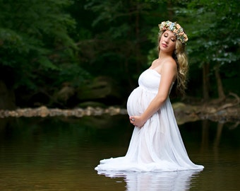 flowy white maternity dress