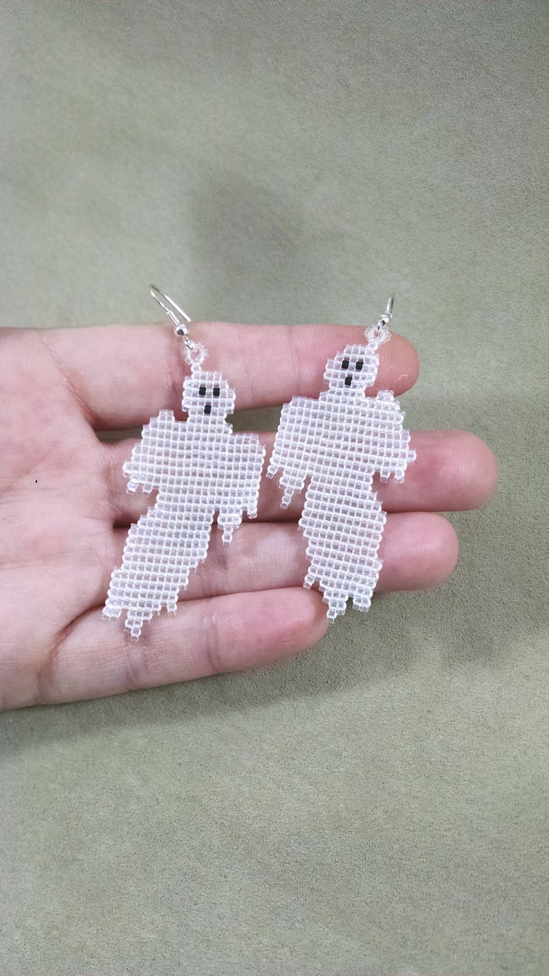Halloween Ghost Earrings Beaded Ghost Jewelry off Loom Style Etsy