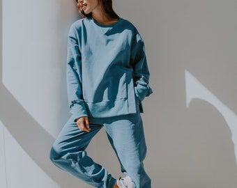 Tuta da donna in tessuto a tre capi/ Tuta oversize da donna/ Abbigliamento sportivo da donna per l'autunno/ Tuta sportiva da donna per l'autunno