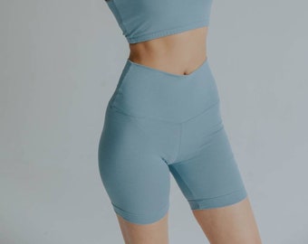 Light blue biker shorts/ Cotton yoga shorts/ Sport shorts/ Cotton sport shorts