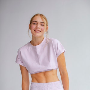 Lilac cotton crop top/ Women's cotton crop-top/ Cotton top/ Cotton yoga top/ Cotton sport crop top/ Lilac sport crop top for women image 1