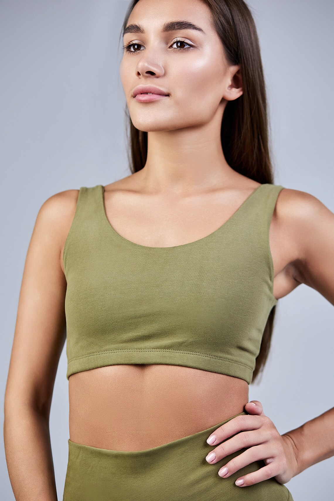 Khaki Cotton Yoga Top/ Green Yoga Top/ Crop Top for Yoga/ Etsy UK