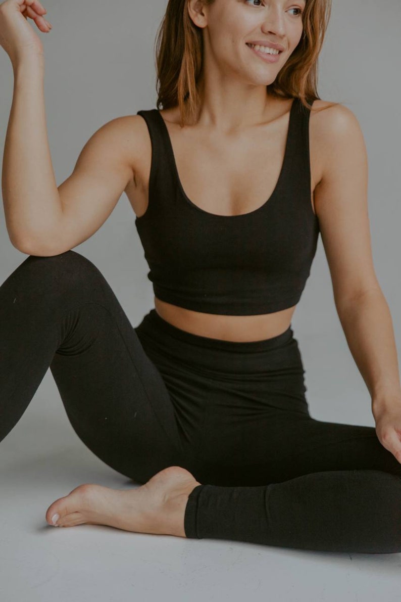 Yoga und Fitness-Set aus Baumwolle, Leggings und Crop Top, Sportbekleidung aus Baumwolle, Yoga-Set aus Naturstoff, Sportbekleidung/Bio-Stoff Bild 7