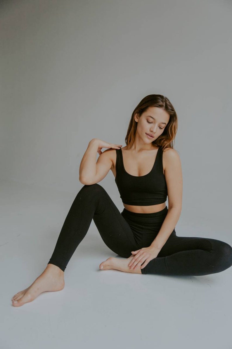 Ensemble de yoga et de fitness en coton, leggings et crop top, vêtements de sport en coton, ensemble de yoga en tissu naturel, vêtements de sport/tissu biologique image 1