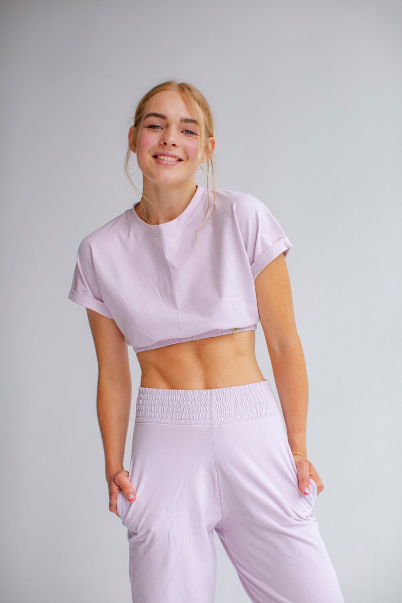 Lilac cotton crop top/ Women's cotton crop-top/ Cotton top/ Cotton yoga top/ Cotton sport crop top/ Lilac sport crop top for women image 1