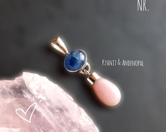 Opal Anhänger. Andenopal rosa. Silber Anhänger. Rosa Opal. Kyanit Anhänger. Anhänger blau