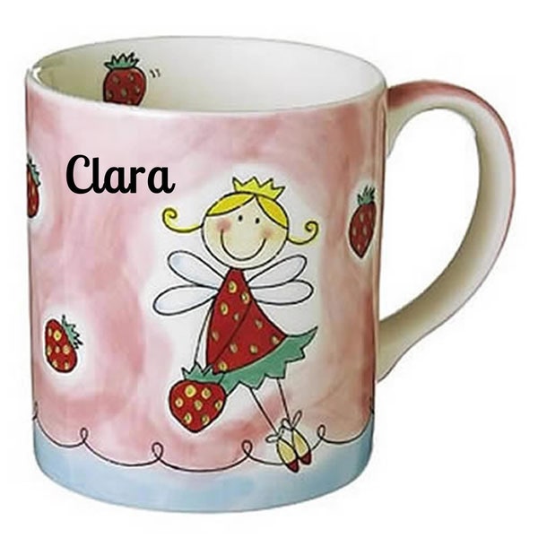 Personalised Kid Ceramic Hand-Painted With Strawberry Fairy | Ceramic Little Girl Mug | Child Hand Painted Mug Personalised | Fairy Mug