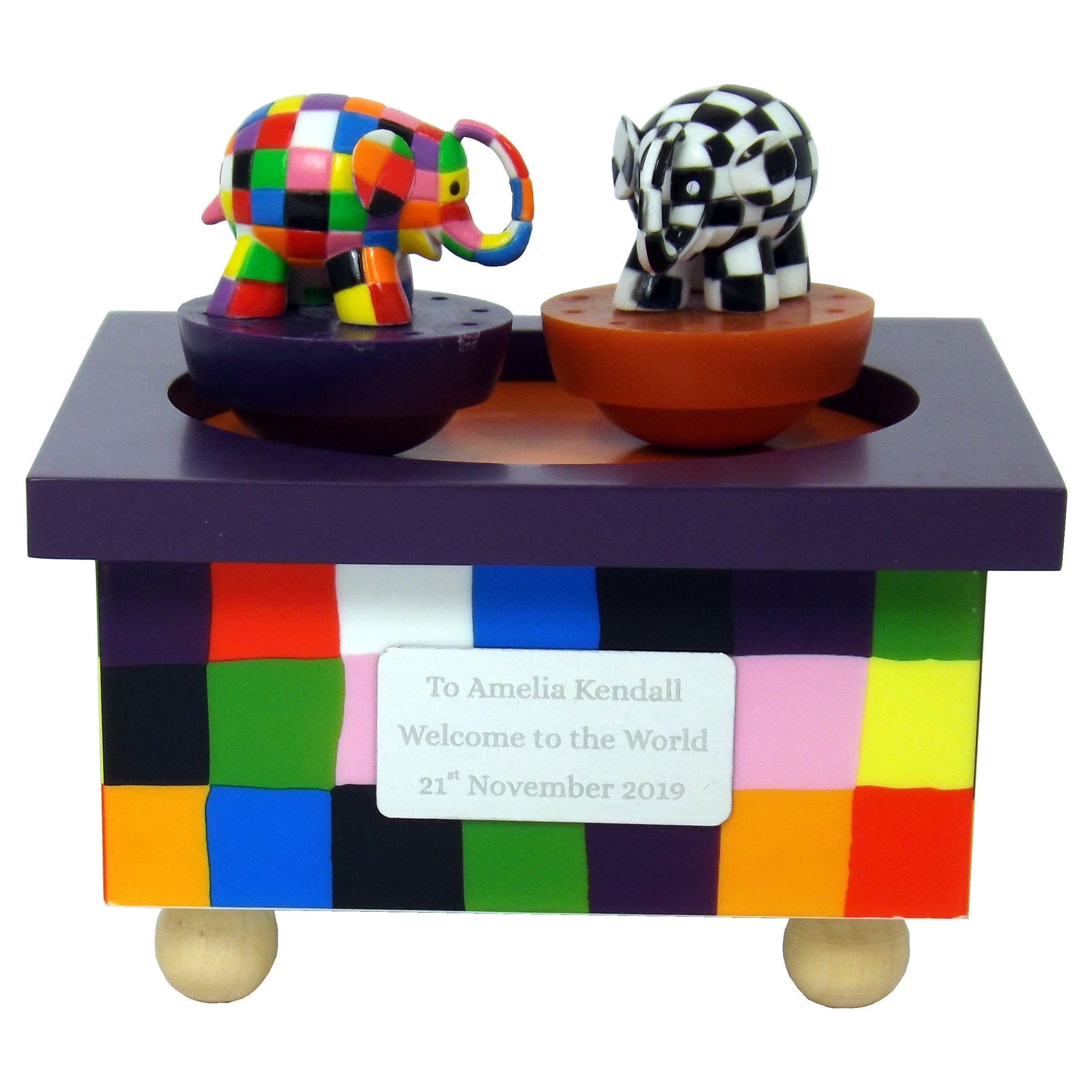 Baby Wooden Music Boxes Personalised Elmer the Elephant Etsy