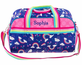 Personalised By Embroidery Girl Duffel Bag - Rainbow Design | Kids Duffle Sports Bags | Child Holdall Bag  | Weekender Bags | Barrel Bag