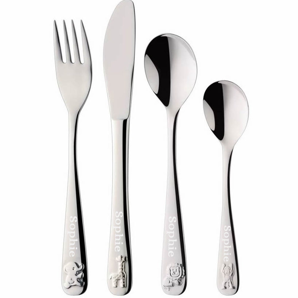 Personalised Engraved Kids Cutlery Set Jungle Animals Etsy
