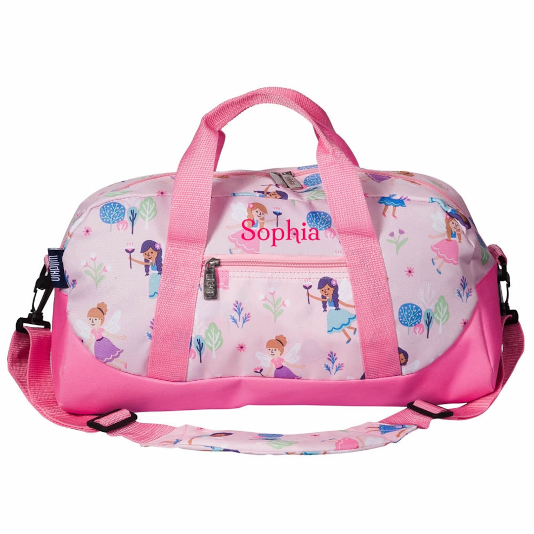 Personalised Girl Duffle Bag With Fairy Garden Design for School, Travel, Weekend Kids Holdall