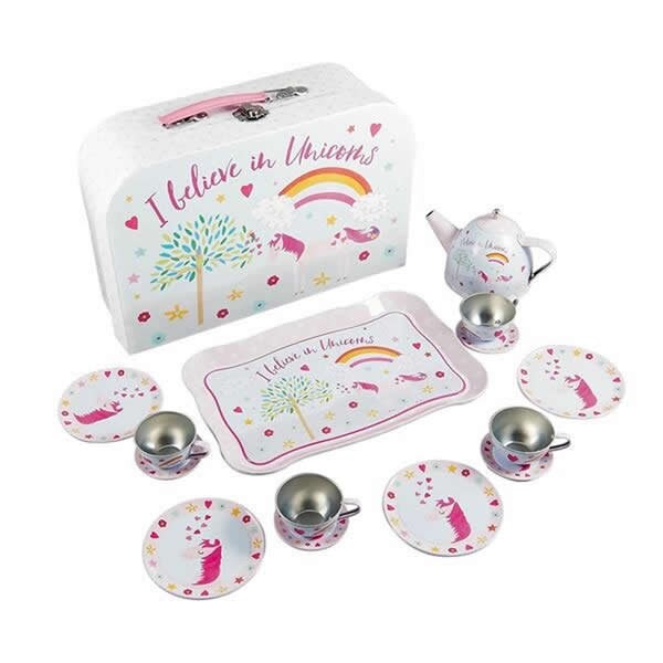 Kids Tea Set Personalised For Little Girls | Pretend Play Tin Tea Set | Children's Play Tea Set Personalised | Child's 15 Piece Play Tea Set
