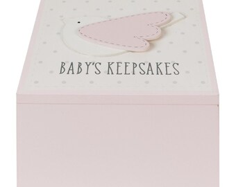 Personalised Baby Wooden Keepsake Box With Pink Bird | Personalised Baby Girl Keepsake Box | Newborn Baby Gift | Baby Memory Pink Gift Box