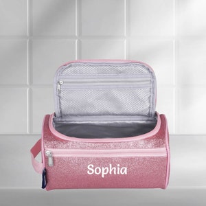 Kids Wash Bag Personalised | Cosmetic Bag With Pink Glitter Fabric |  Pink Toiletry Bag Personalised | Pouch Bag For Medical Supplies