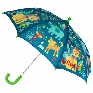 Personalised Kids Colour Changing Umbrella - Jungle | Kids Umbrella For Boys, Girls With Jungle Animals | Toddler Umbrella | Jungle Umbrella