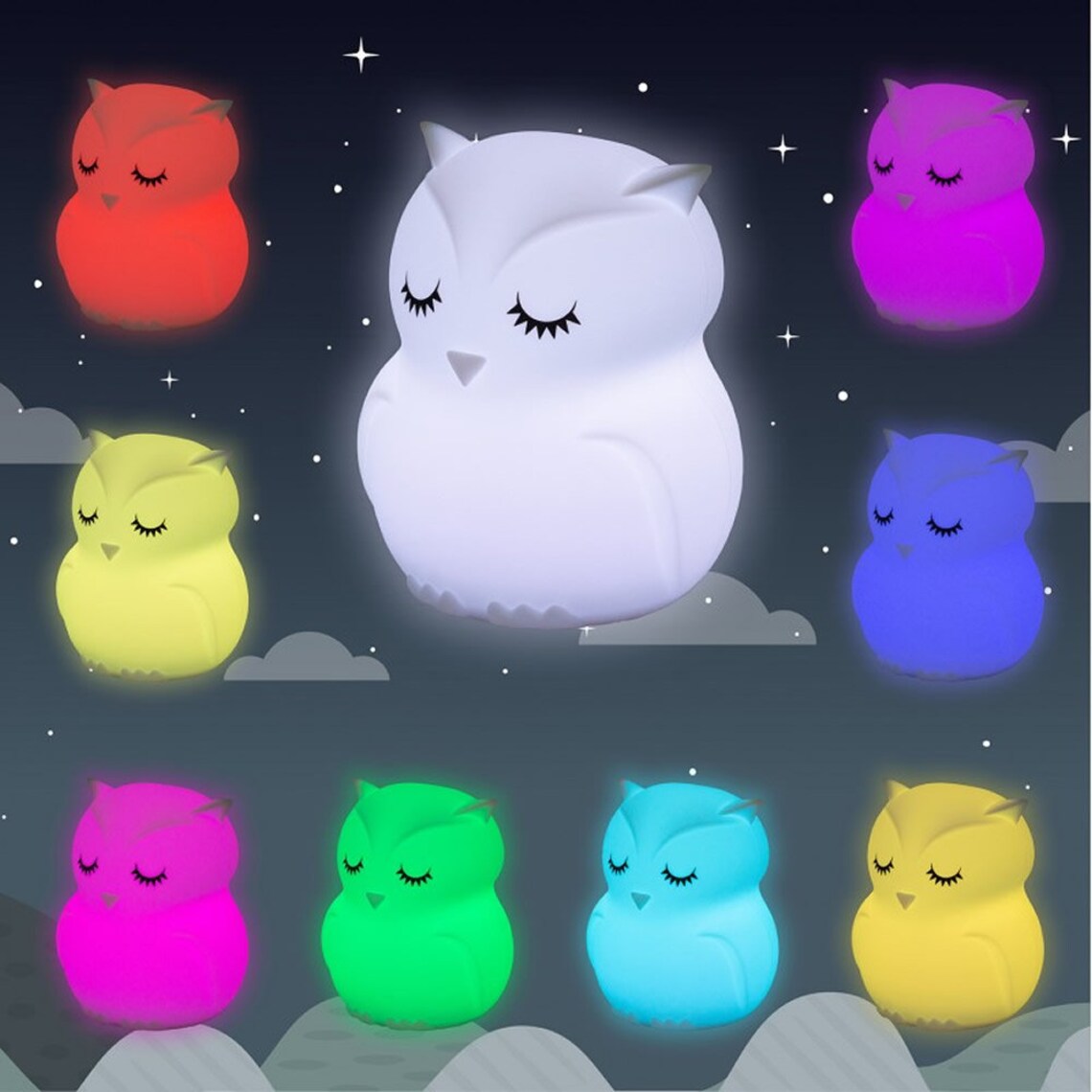 Owl Kids Colour Changing LED night light with remote control Etsy
