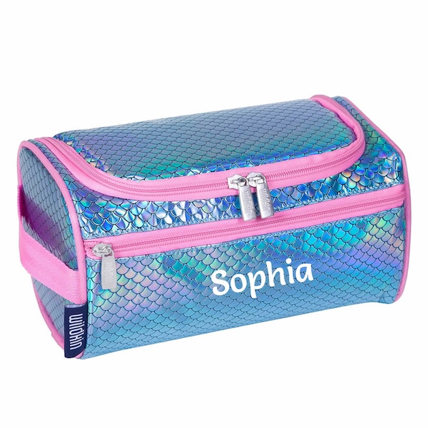 Personalised Kids Wash Bag | Child Cosmetic Bag With Mermaid Scales Design | Toiletry Bag Personalised  |  Pouch Bag For Medical Supplies