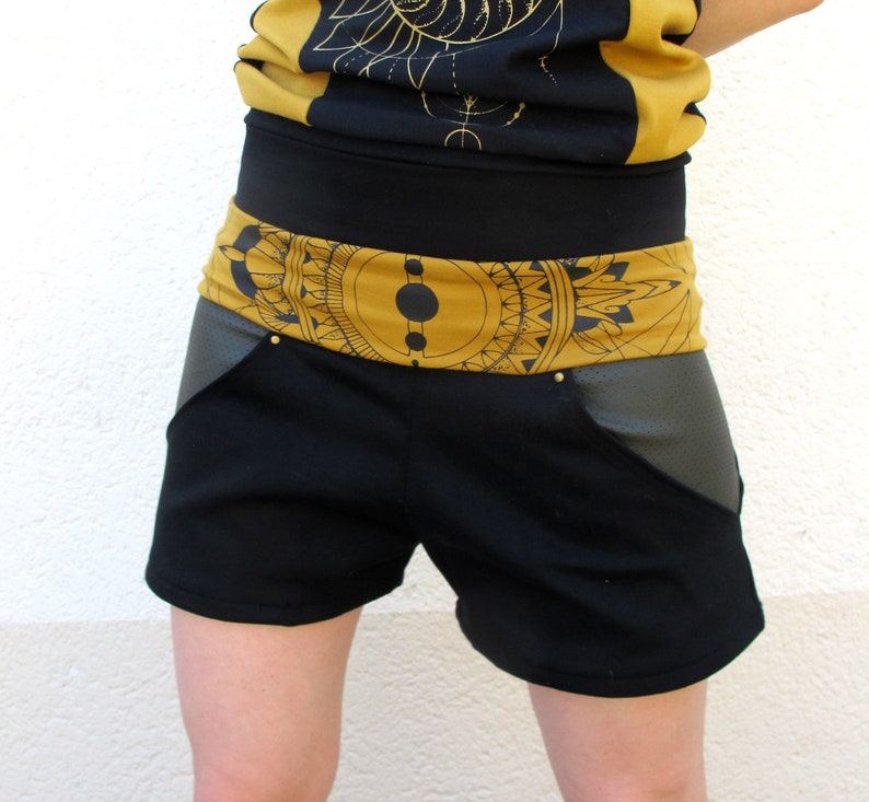 Sacred Ornaments Blck Yellow Pocket Shorts