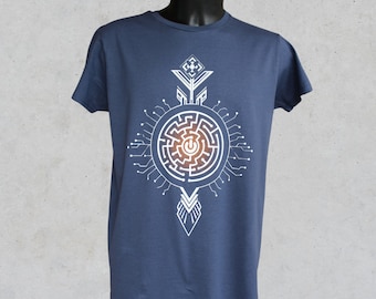 T-Shirt Homme bleu denim, Sérigraphie Labyrinth 2022