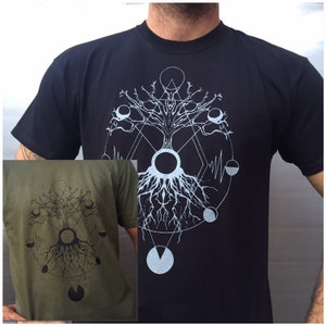 T-Shirt Homme Noir / Vert Sérigraphie Tree Of Life