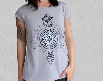 T-Shirt Femme gris clair, Sérigraphie Labyrinth 2022