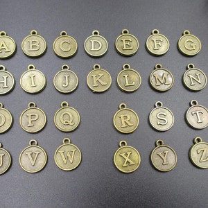 A Sets 26 Alphabet Bronze Letter Charms-13-15mm,2 Sided-p2002-A