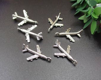 10PCS 24x15mm Airplane Charms Antique Silver Tone 3D with Great Detail -p1296-B