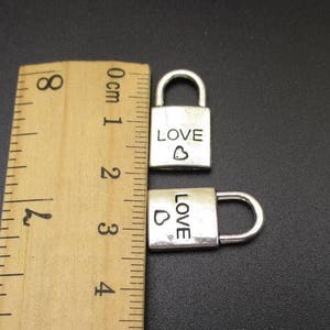 10Pcs 10x20mm Silver Lock Charms, Antique Silver Tone 2 Sided Padlock a Heart-p1283-B image 3
