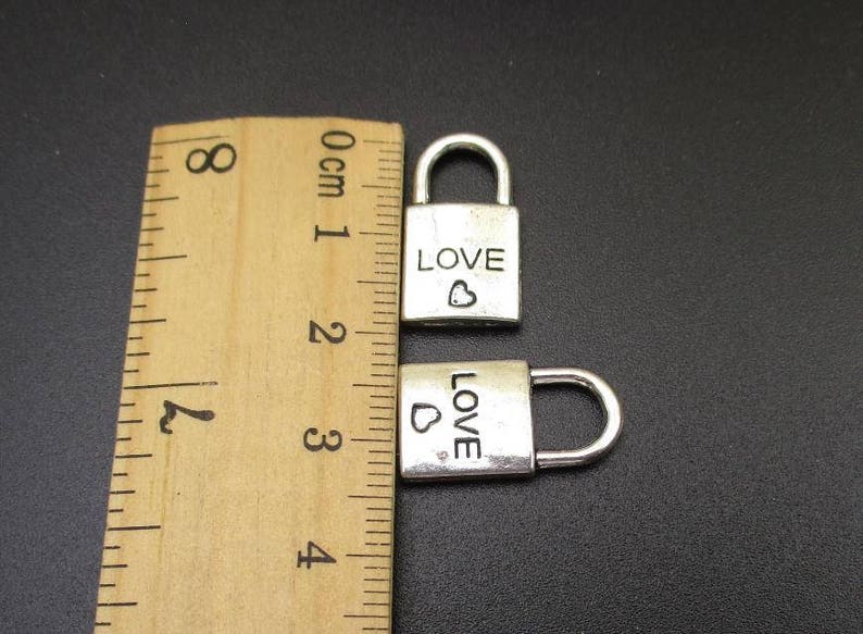 10Pcs 10x20mm Silver Lock Charms, Antique Silver Tone 2 Sided Padlock a Heart-p1283-B image 3