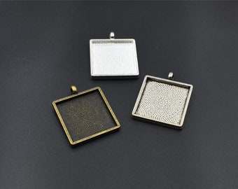 5pcs 20mm Square Pendant Trays Cabochon Base Setting,3 Colors Available-b2283