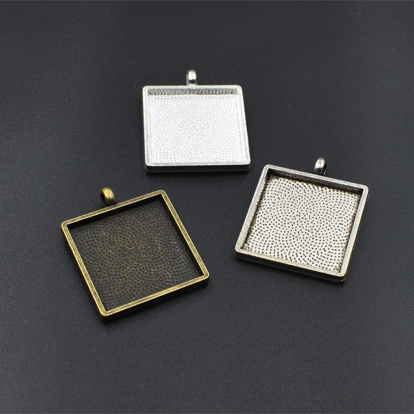 5pcs 20mm Square Pendant Trays Cabochon Base Setting,3 Colors Available-b2283