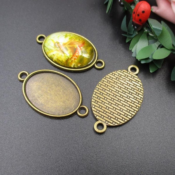 10pcs 18x25mm Oval Cameo Cabochon Base Setting Pendants,Antique Bronze Blank Findings Trays,Oval Tray Links,Tray Connector-b2120-A