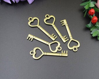 10PCS 51x18mm Big Bronze Key Charms,Love Key Pendants 2 Sided-p1378