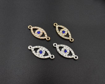 5Pcs 25x10mm Eye Connector Charms Inlaid Diamonds,2 Colors Available-P2630