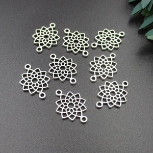 10Pcs 13x19mm Silver Flower Connector Charms-p2157