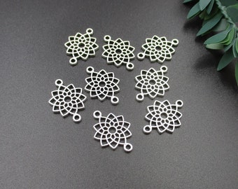 10Pcs 13x19mm Silver Flower Connector Charms-p2157