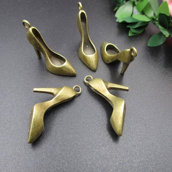 10Pcs 28x12x9mm Bronze Shoe Charms,High Heel Shoes 3D-p1933-A