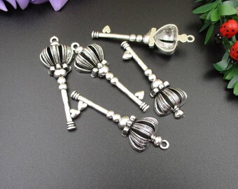 5PCS,57x19mm,Big Silver Key Charms With Crown Head Jewelry Making-p1223-B