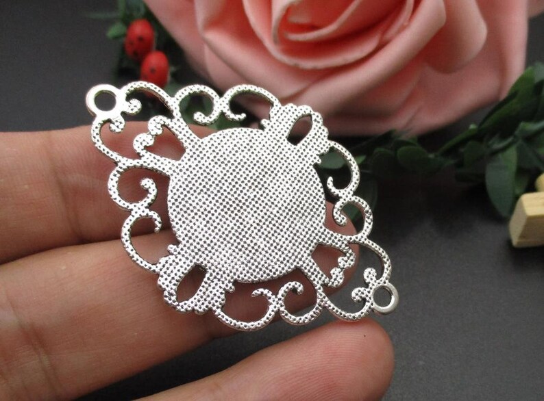 5pcs 18mm Round Cabochon Base Setting 18mm Bezel Pendants,Antique Silver Tone-b2069-B