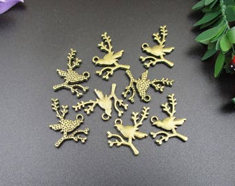 20Pcs 18x25mm Bird on Branch Charms Antique Bronze Tone - p1192-A
