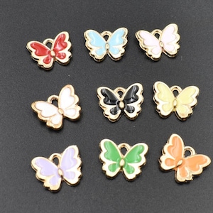 5Pcs 11x10mm Enamel Butterfly Charms,9 Colors Available-p2527