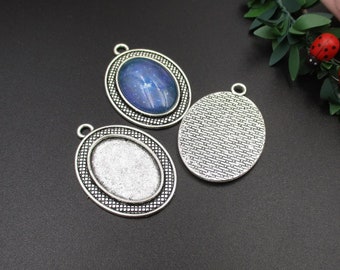 Lot De 3 Supports Pendentifs Ovale 25x18mm Pour Cabochon Ou Camée - Métal Doré - Neuf