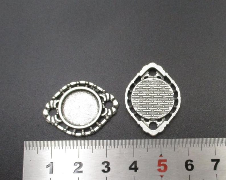 10pcs 14mm Round Cabochon Base Setting Bezels,Silver Bezel Connectors-b2204-B