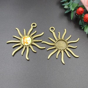 5pcs 12mm Round Cameo Cabochon Base Setting ,Sun Charm,Bronze Blank Findings Trays-b2071-A